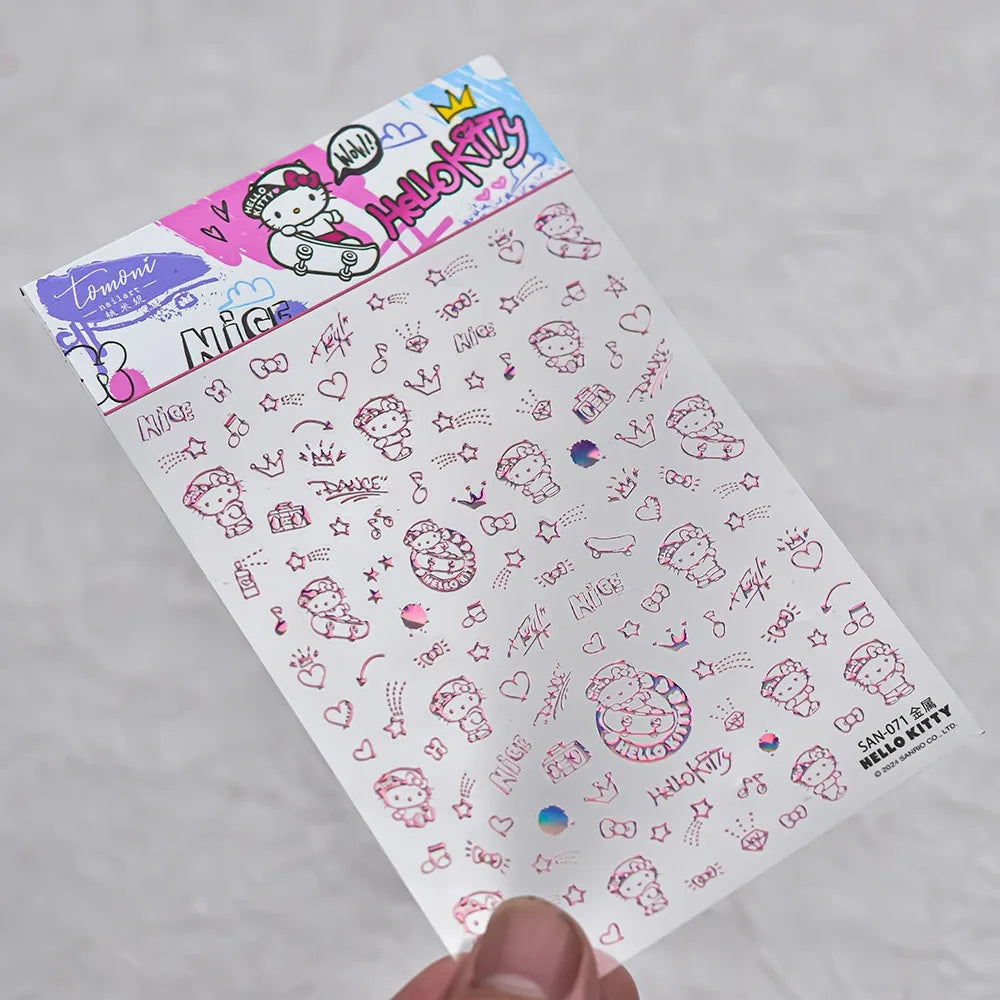 1PCS New Color Laser Hello Kitty Cartoon 5D Nail Stickers Sanrio Cinnamoroll Pochacco Nail Art Supplies DIY Nail Art Stickers