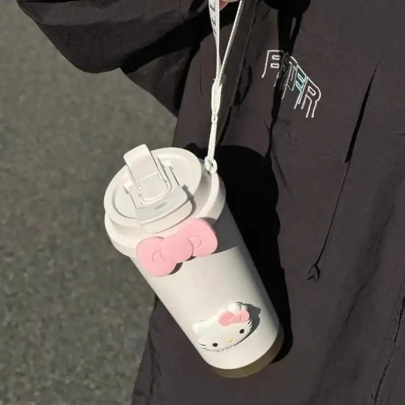 Hello Kitty Insulated Tumbler with Straw – Large Capacity Leak-Proof Travel Coffee Cup for School, Gym & Car