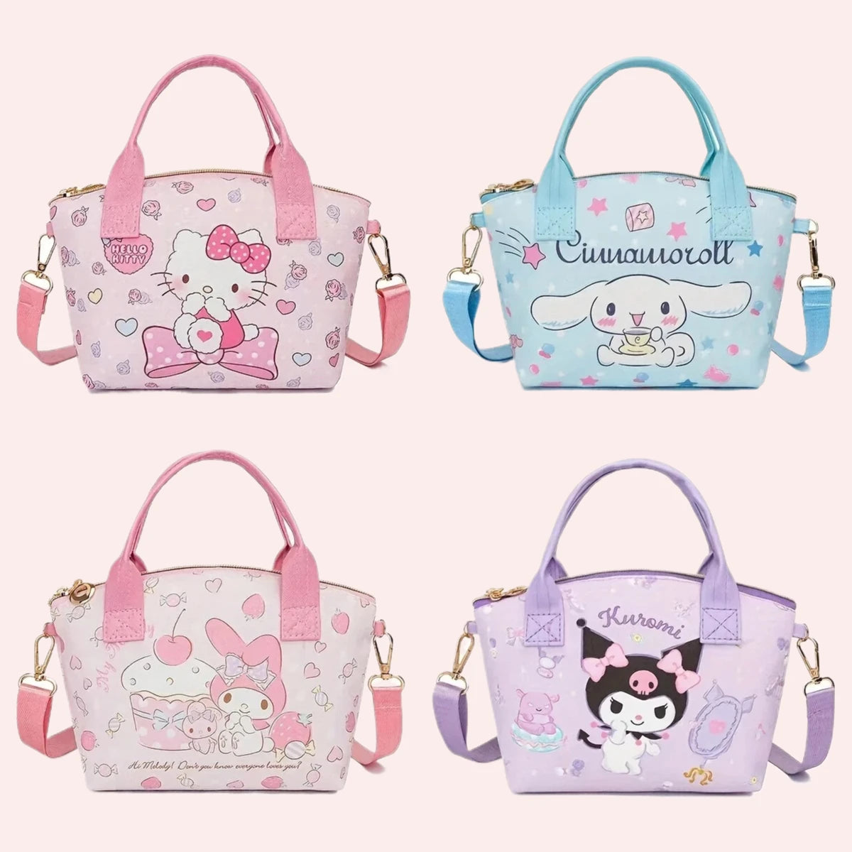 Hello Kitty & Friends Printed Tote Bag – Cute Cinnamoroll, Kuromi & My Melody Shoulder Handbag