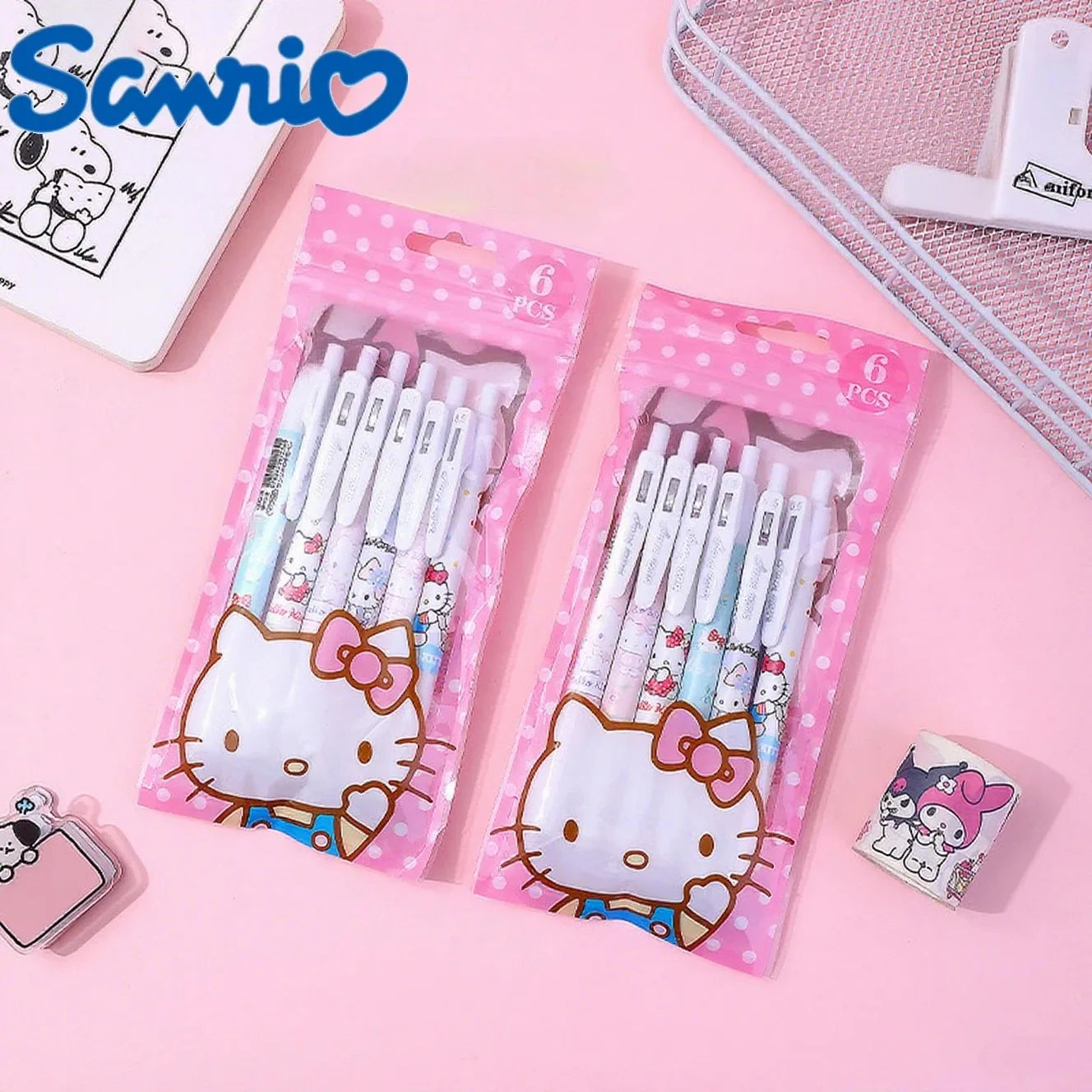 6Pcs Sanrio Hello Kitty Gel Pens – Kawaii Black Ink Signature Pens – Cute Stationery Writing Tools for School, Office & Gifts