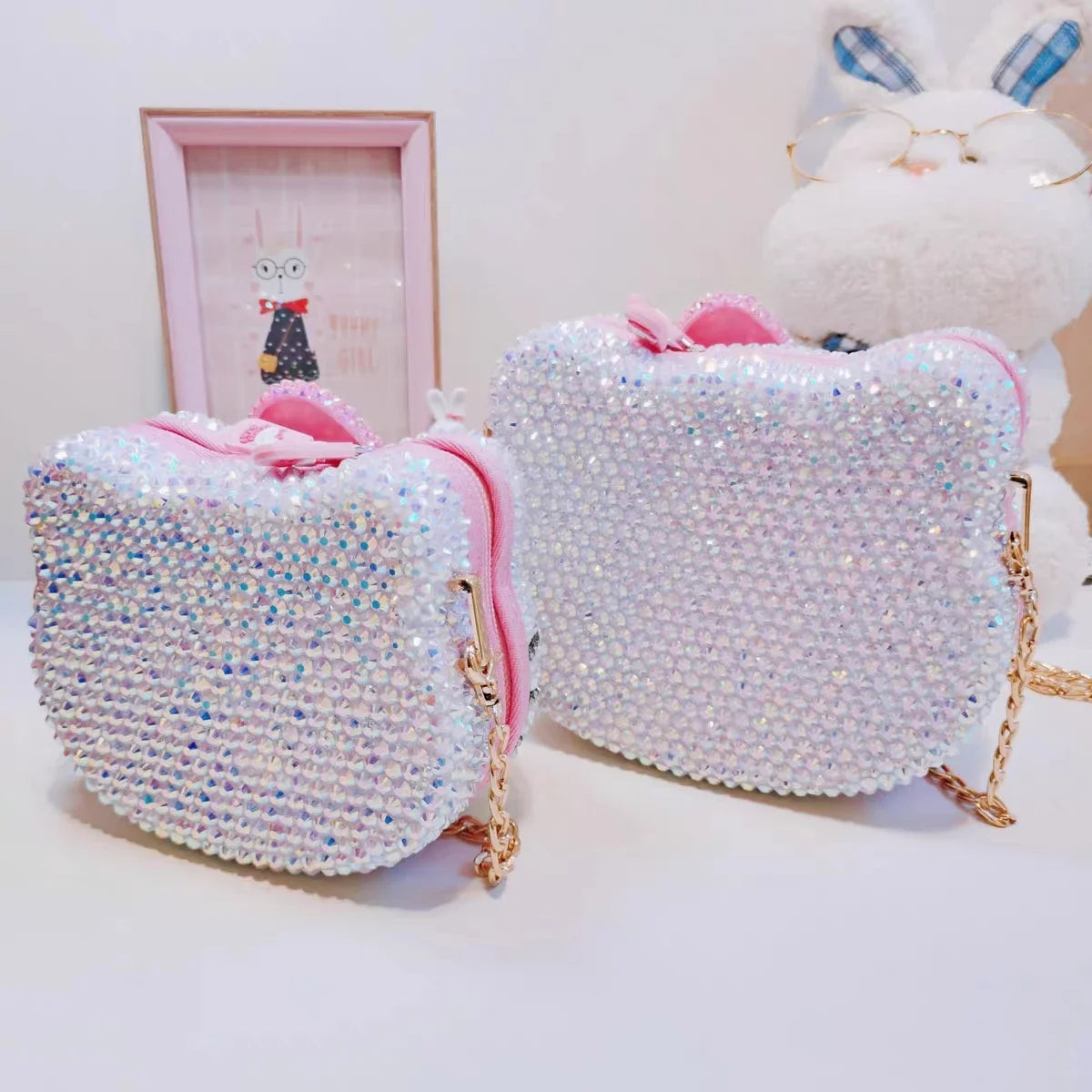 Hello Kitty Rhinestone Bling Leather Mini Bag – Cute Organizer for Earphones, Cables & Small Accessories