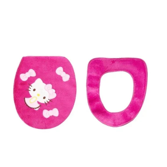 Hello Kitty 3-Piece Toilet Seat Cushion Set – Sanrio Plush Winter Bathroom Cover Set for Home Use