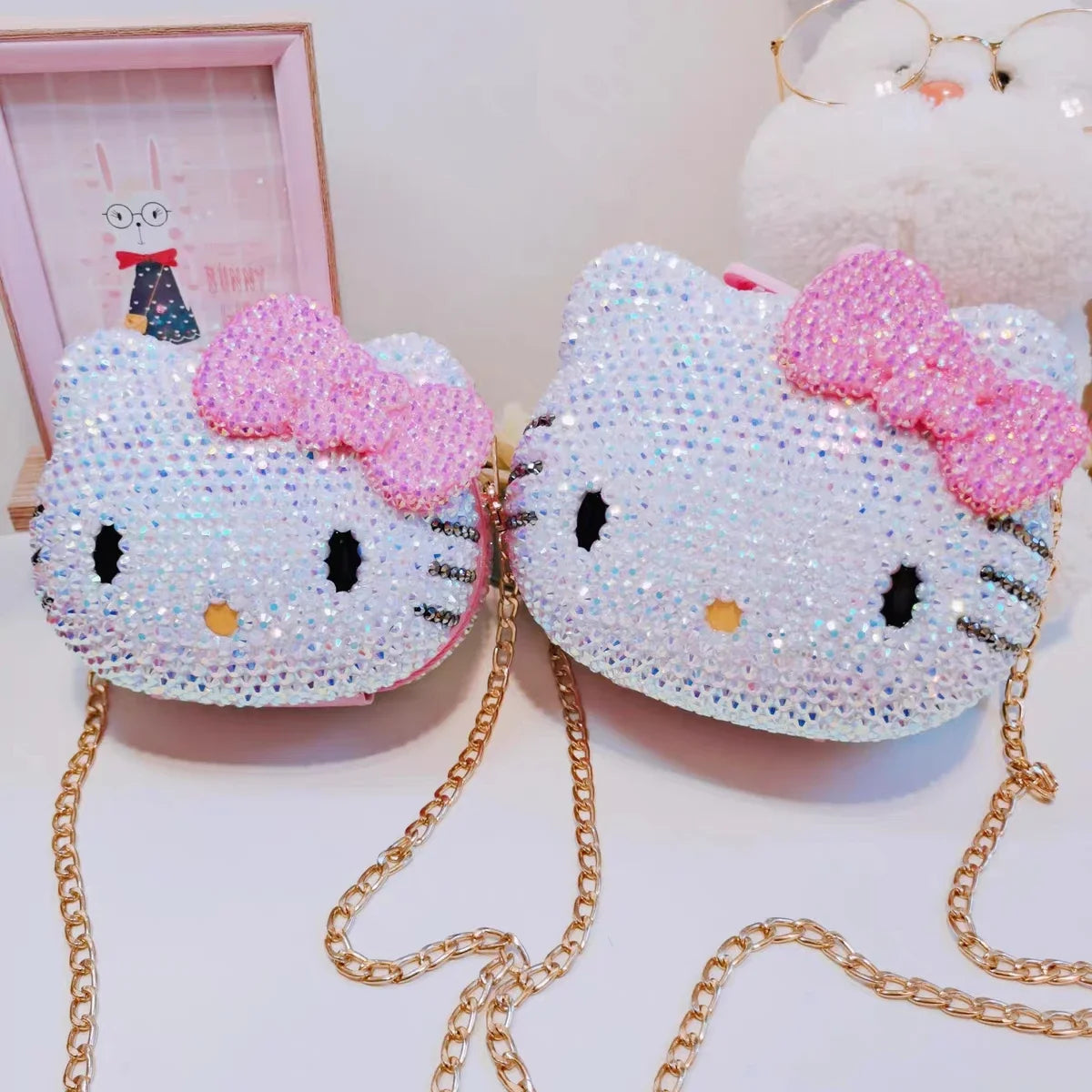 Hello Kitty Rhinestone Bling Leather Mini Bag – Cute Organizer for Earphones, Cables & Small Accessories