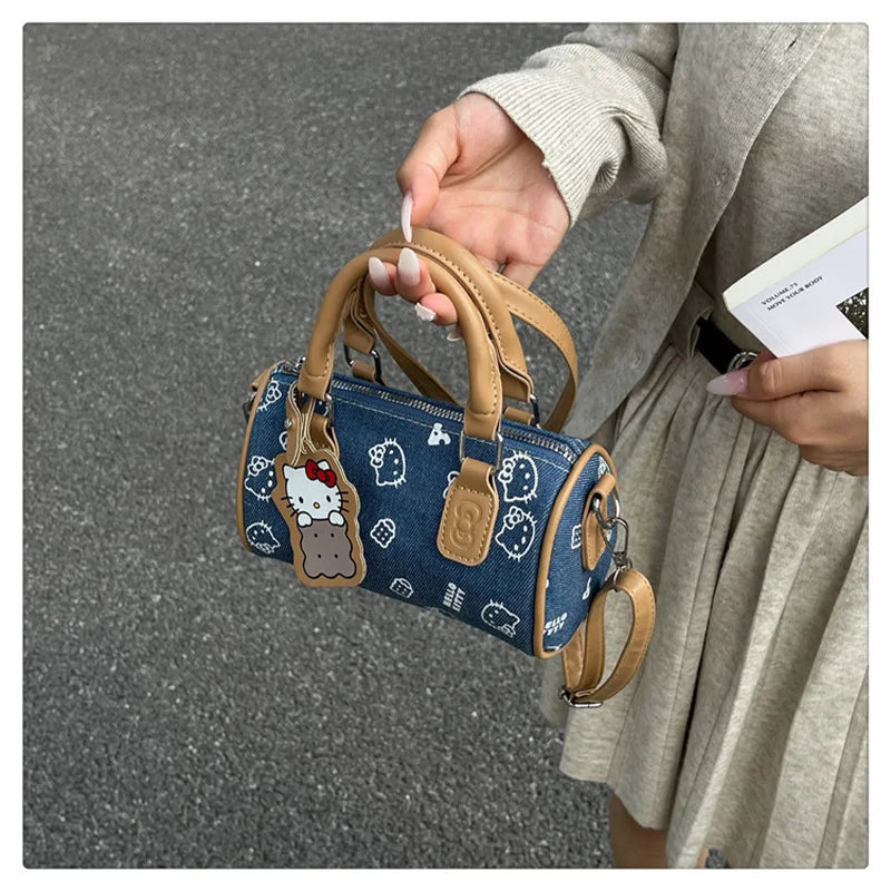 2026 Hello Kitty Denim Print Crossbody Bag – Kawaii Fashion Handbag for Women & Girls