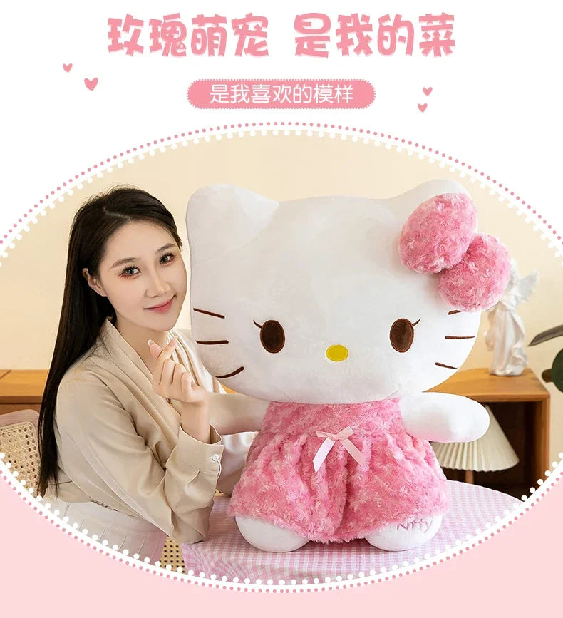 35cm Sanrio Hello Kitty & My Melody Plush Doll – Kawaii Rose Soft Stuffed Pillow Toy for Kids & Gifts