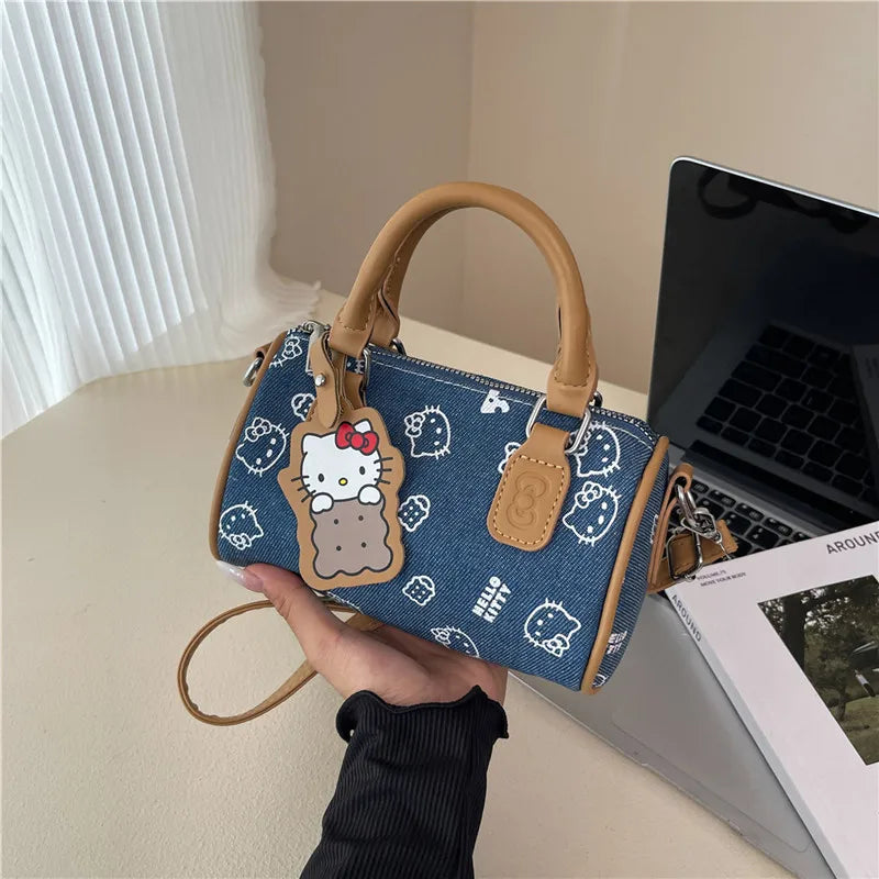 2026 Hello Kitty Denim Print Crossbody Bag – Kawaii Fashion Handbag for Women & Girls