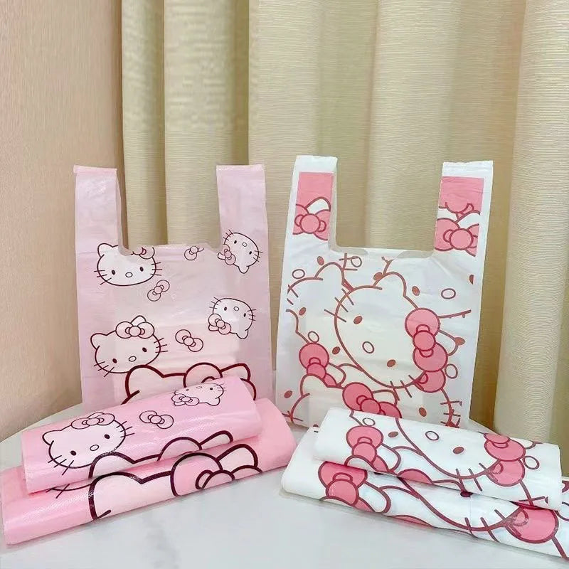 Cute Cartoon Kawaii Hello Kitty Cat Pattern Portable Bin Bag Vest Bag Plastic Bag Pink Tote Bag Storage Bag Household Waste Bag