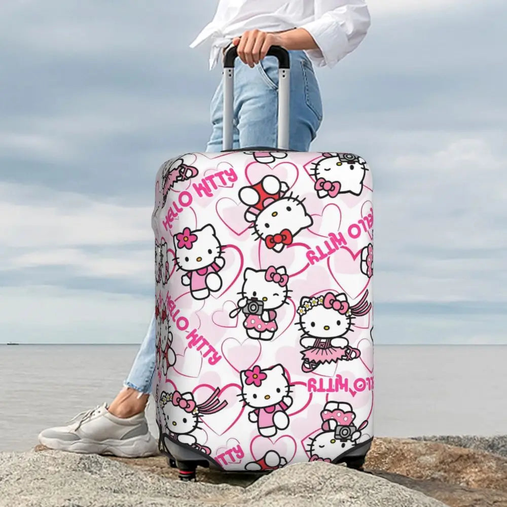Custom Girls Kitten Classical Printing Luggage Cover Elastic Cute KT Cat Travel Suitcase Protective Covers Fits 18-32 Inch