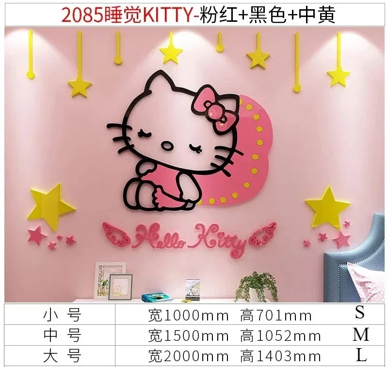 Sanrio Hello Kitty Room Decor Acrylic 3D Wall Sticker Self-Adhesive Cute Children Background Wall Decorative Painting Kid Gifts