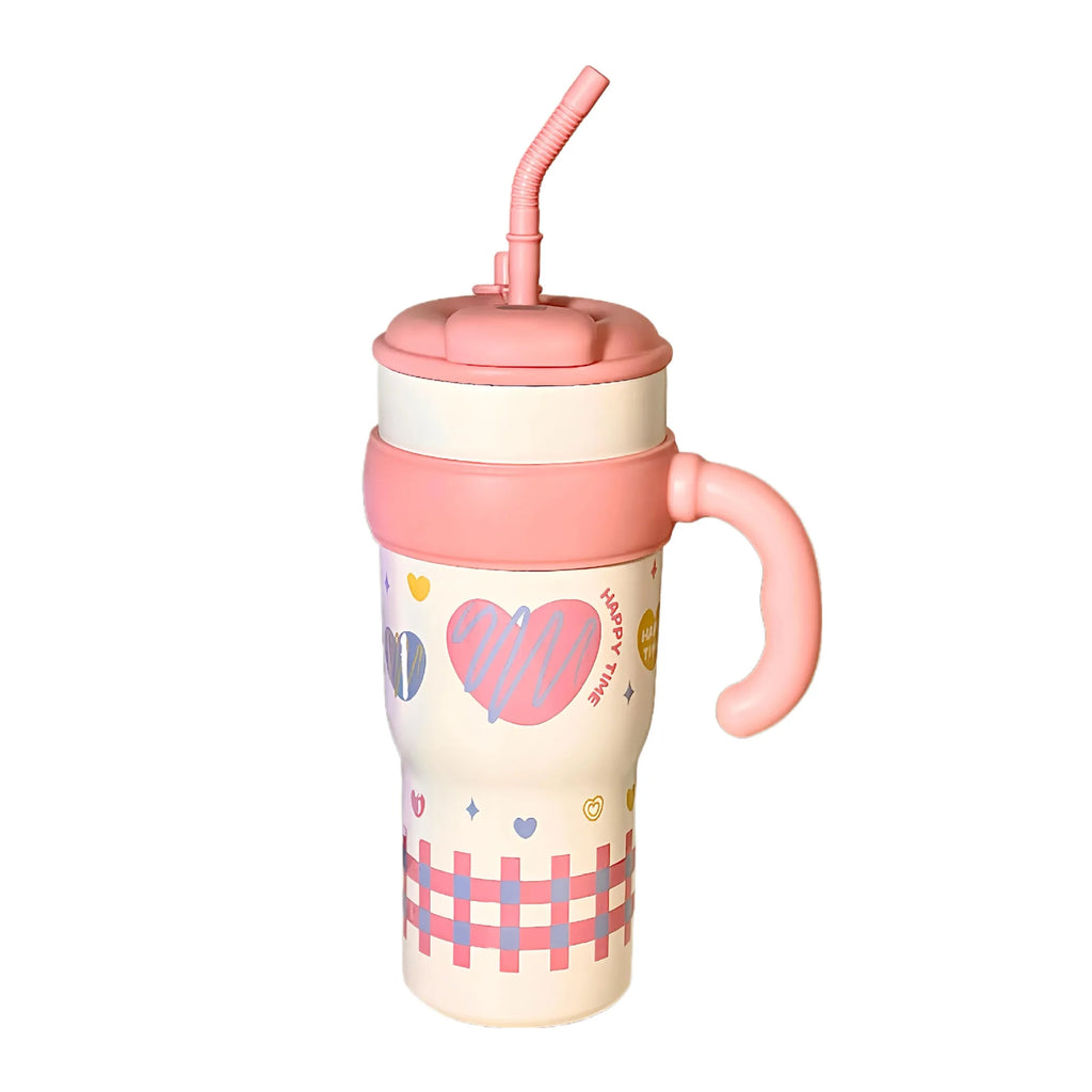 Sanrio Hello Kitty Large Insulated Tumbler with Handle – 316 Stainless Steel Straw Cup – Cute Leak-Proof Water Bottle for Women & Girls