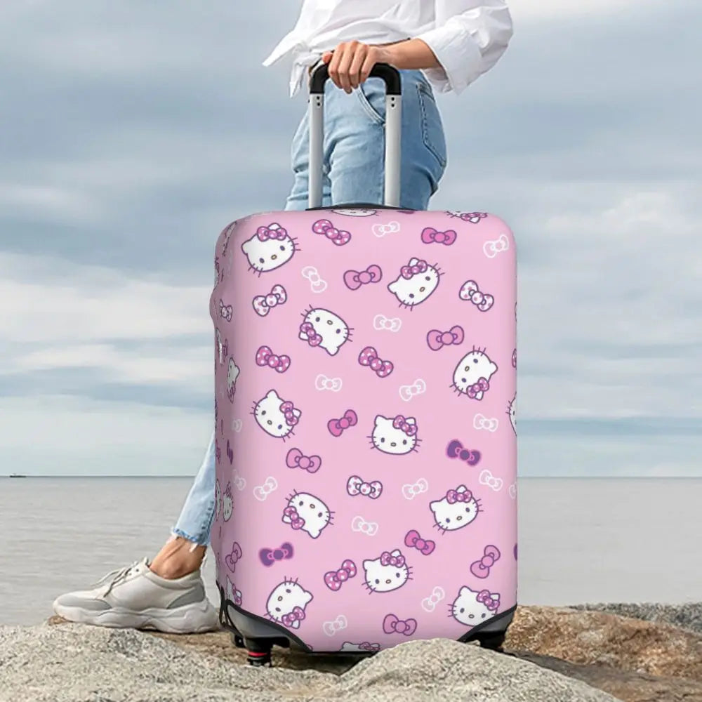 Custom Girls Kitten Classical Printing Luggage Cover Elastic Cute KT Cat Travel Suitcase Protective Covers Fits 18-32 Inch
