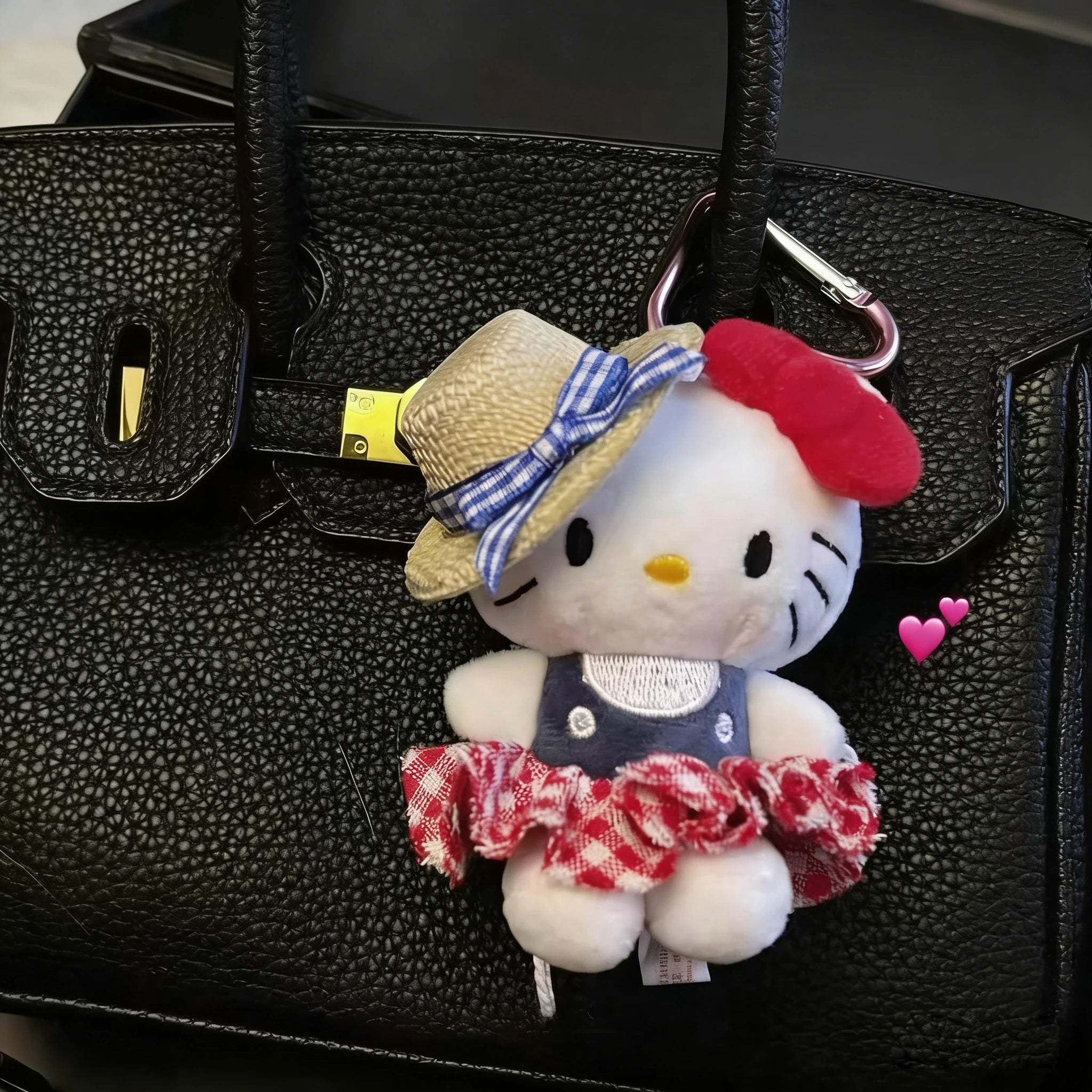 Hello Kitty Straw Hat Plush Keychain – 10cm Kawaii Cartoon Pendant & Bag Charm for Kids