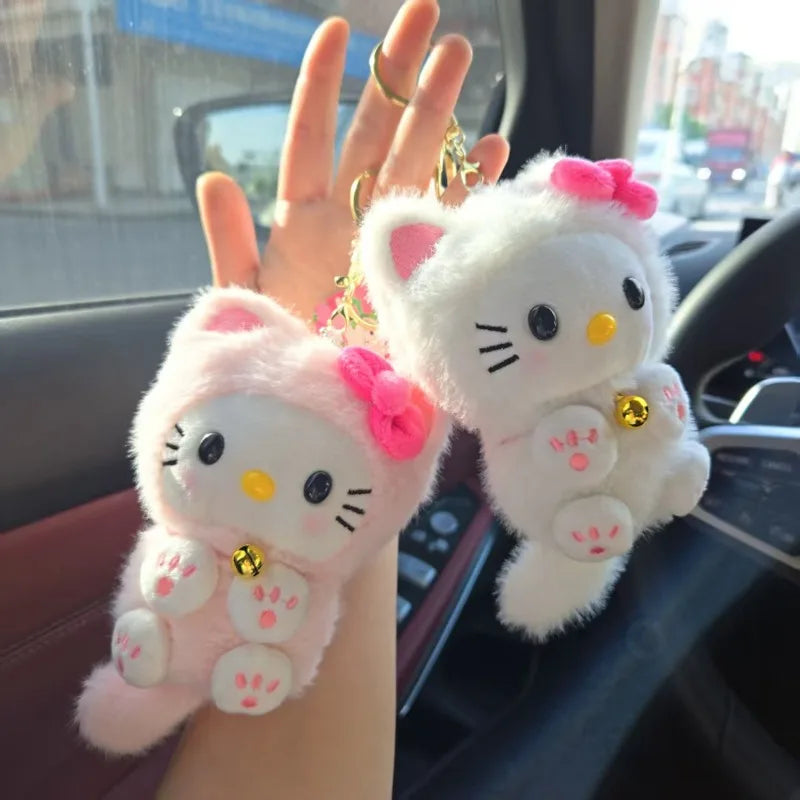 Hello Kitty White & Pink  Plush Bag Charm – Cute Kawaii Keychain & Soft Stuffed Accessory