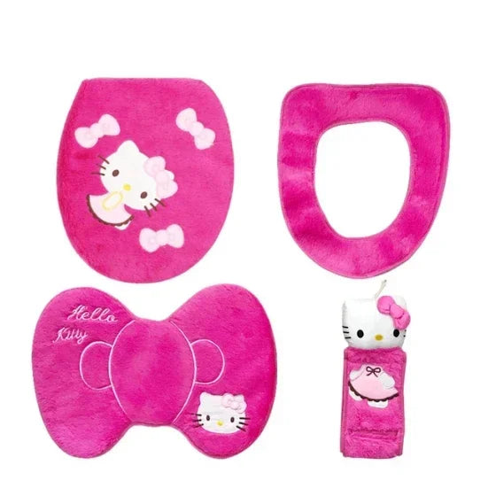 Hello Kitty 3-Piece Toilet Seat Cushion Set – Sanrio Plush Winter Bathroom Cover Set for Home Use