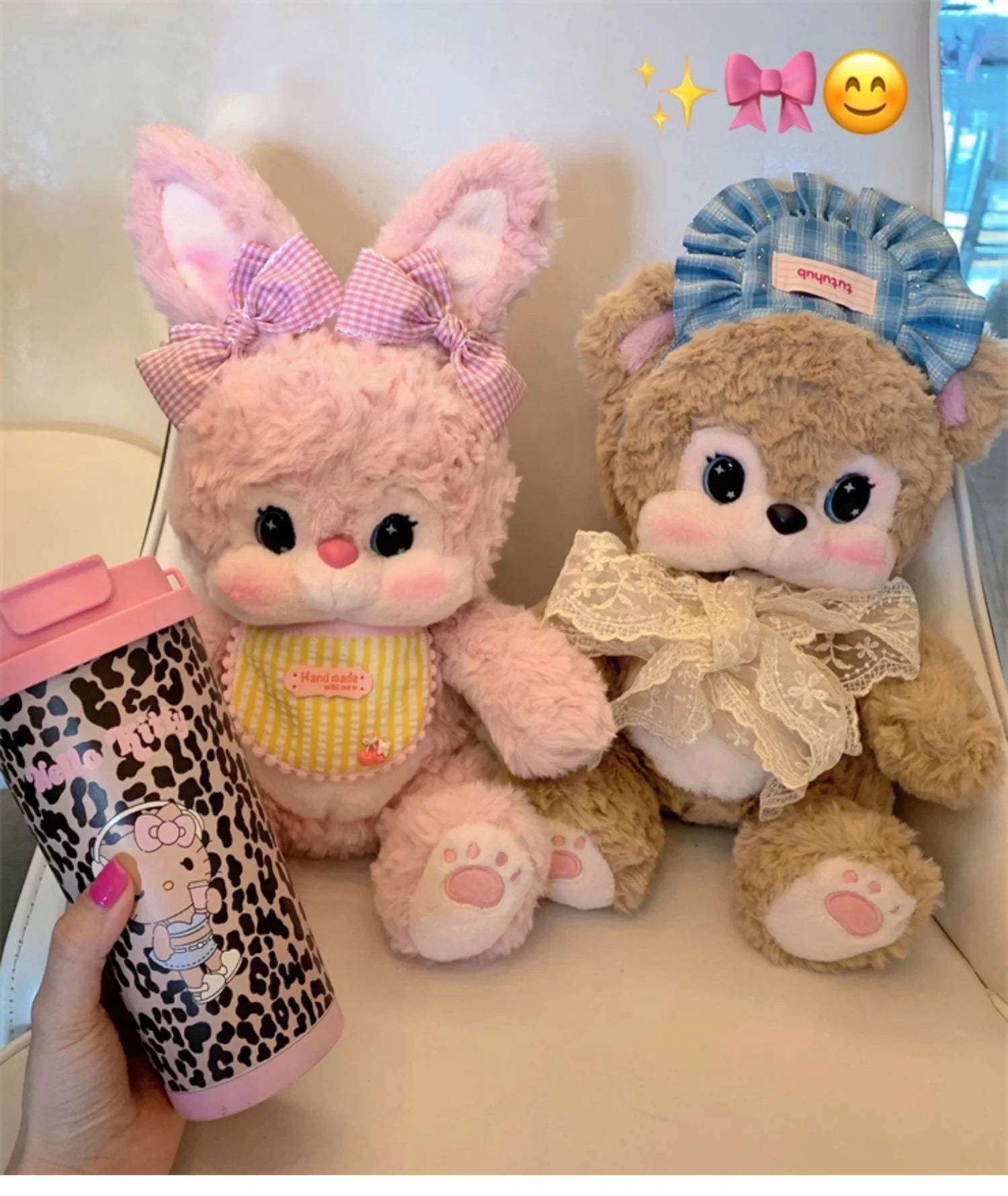Cartoon Leopard HelloKitty Mug Stainless Steel Student Straw Double-drinking Large-capacity Coffee Cup Lovely Birthday Gift