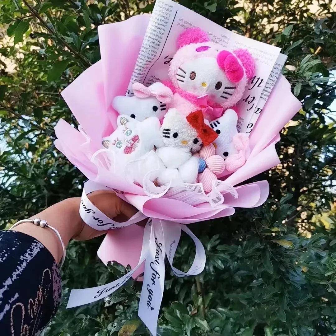 Hello Kitty Cartoon Plush Bouquet – Rose Flower Doll Arrangement for Home Decor & Gift (Valentine’s, Christmas & Wedding)