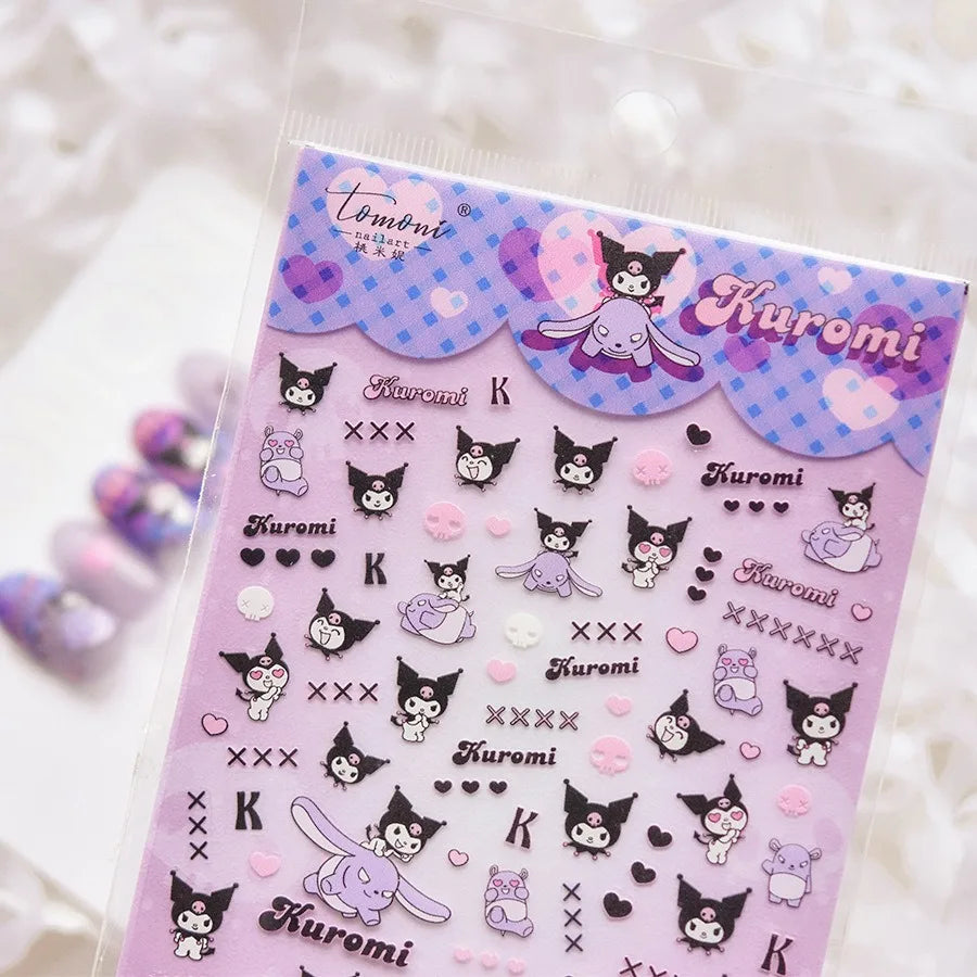 1PCS New Color Laser Hello Kitty Cartoon 5D Nail Stickers Sanrio Cinnamoroll Pochacco Nail Art Supplies DIY Nail Art Stickers