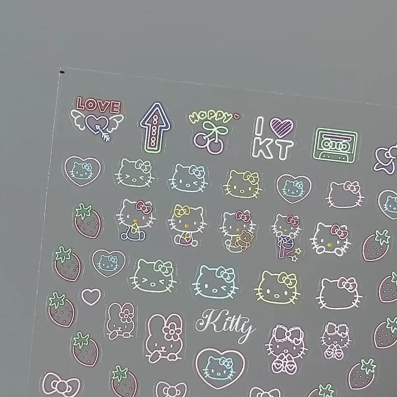 Kawaii Hello Kitty Relief Stickers Cute Anime Student DIY Waterproof Nail Stickers Decorative Toy Women Accessories Wholesale