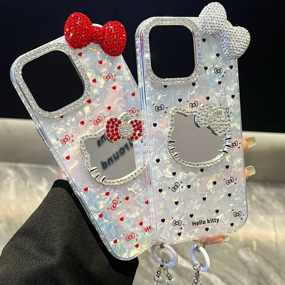 Hello Kitty 3D Bling Glitter Mirror Phone Case – Sparkly Hard Cover for iPhone 11, 12, 13, 14, 15 & 16 Pro Max