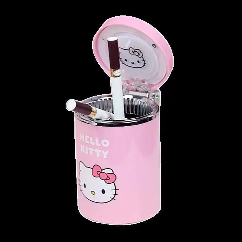 Hello Kitty LED Light-Up Car Ashtray – Cute Kawaii Cartoon Decor with Lid for Car Interior