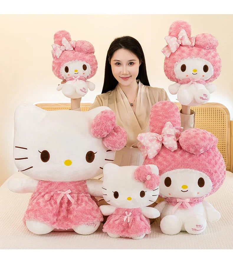 35cm Sanrio Hello Kitty Kawaii Rose My Melody Plush Toy Anime Cartoon Anime Big Size Soft Stuffed Doll Pillow Kids Birthday Gift