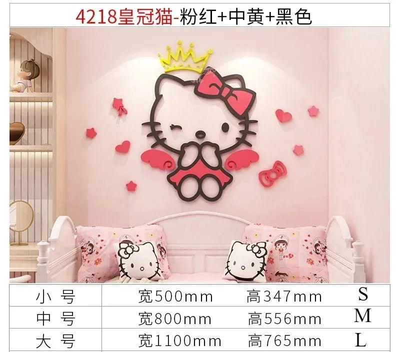 Sanrio Hello Kitty Room Decor Acrylic 3D Wall Sticker Self-Adhesive Cute Children Background Wall Decorative Painting Kid Gifts
