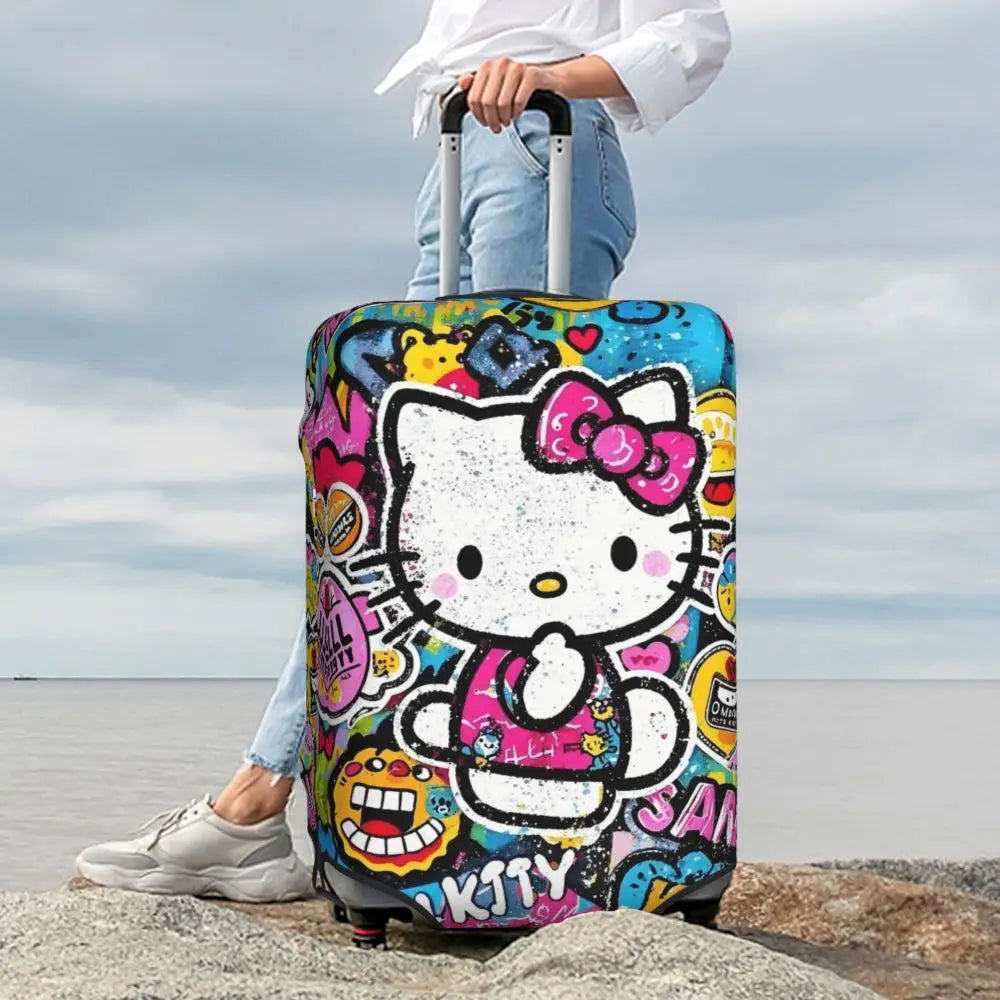 Custom Girls Kitten Classical Printing Luggage Cover Elastic Cute KT Cat Travel Suitcase Protective Covers Fits 18-32 Inch