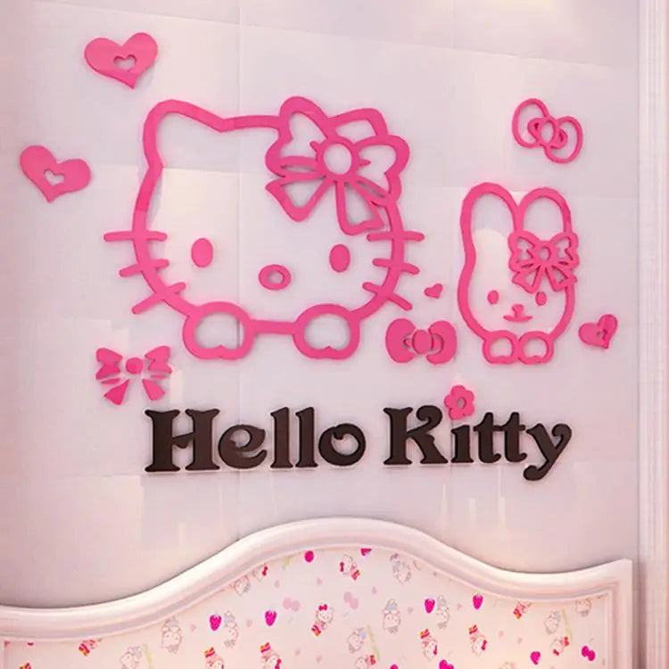 Kawaii Hello Kitty Anime 3D Stereo Diy Wall Sticker Sanrio Children's Room Bedroom Cute Decorate Background Wall Stickers Gift