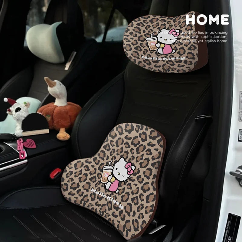Hello Kitty Plush Car Headrest Pillow Set – Winter Warm Neck & Lumbar Support Cushion with Seat Belt Cover