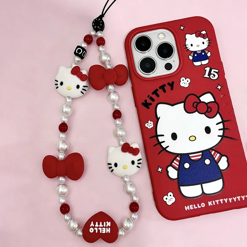Cute Hello Kitty Beaded Phone Lanyard – Girly Phone Charm Strap & Anti-Lost Mobile Phone Chain