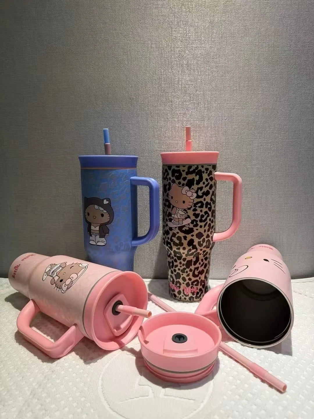 Stainless Steel Insulated Tumbler – Cute Anime Leopard Print Large Capacity Straw Cup – Trendy Travel Water Bottle for Women & Girls