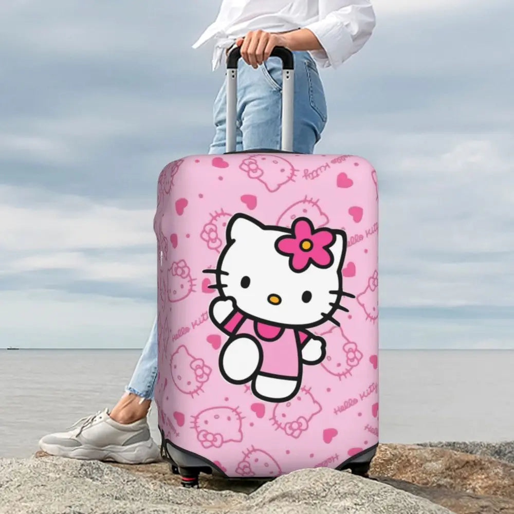 Custom Girls Kitten Classical Printing Luggage Cover Elastic Cute KT Cat Travel Suitcase Protective Covers Fits 18-32 Inch