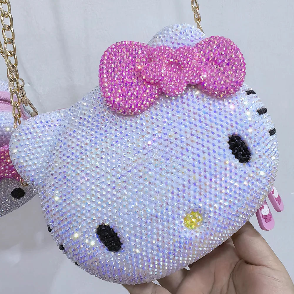 Hello Kitty Rhinestone Bling Leather Mini Bag – Cute Organizer for Earphones, Cables & Small Accessories
