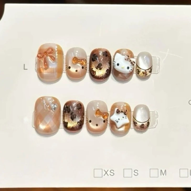 Hello Kitty Handmade Press-On Nails – Pink My Melody & Cinnamoroll Anime Nails – Detachable 3D Nail Art Decoration Set