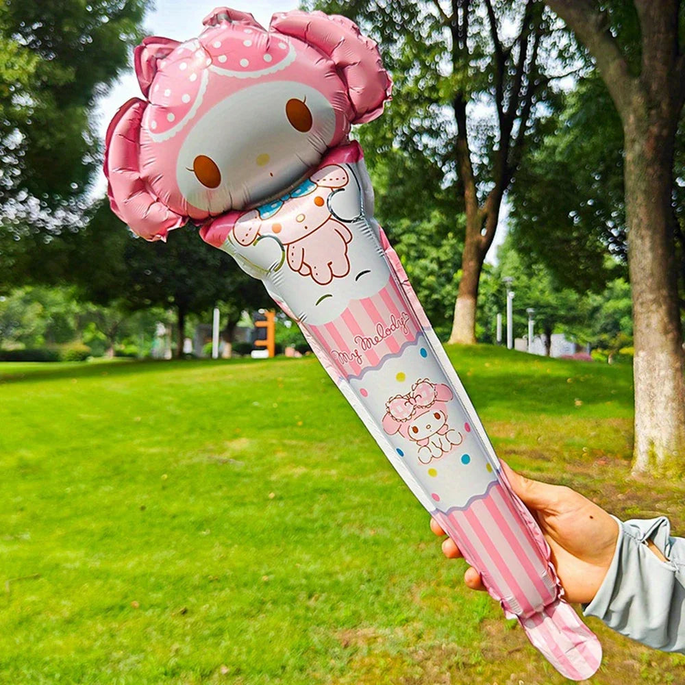 16pcs Hello Kitty Kuromi Melody Balloon Stick Foil Balloons Set Girl Happy Birthday Party Concert Atmosphere Props Gifts