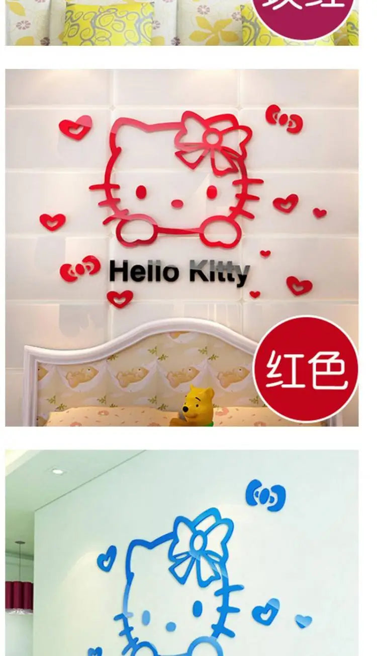 Kawaii Hello Kitty Anime 3D Stereo Diy Wall Sticker Sanrio Children's Room Bedroom Cute Decorate Background Wall Stickers Gift