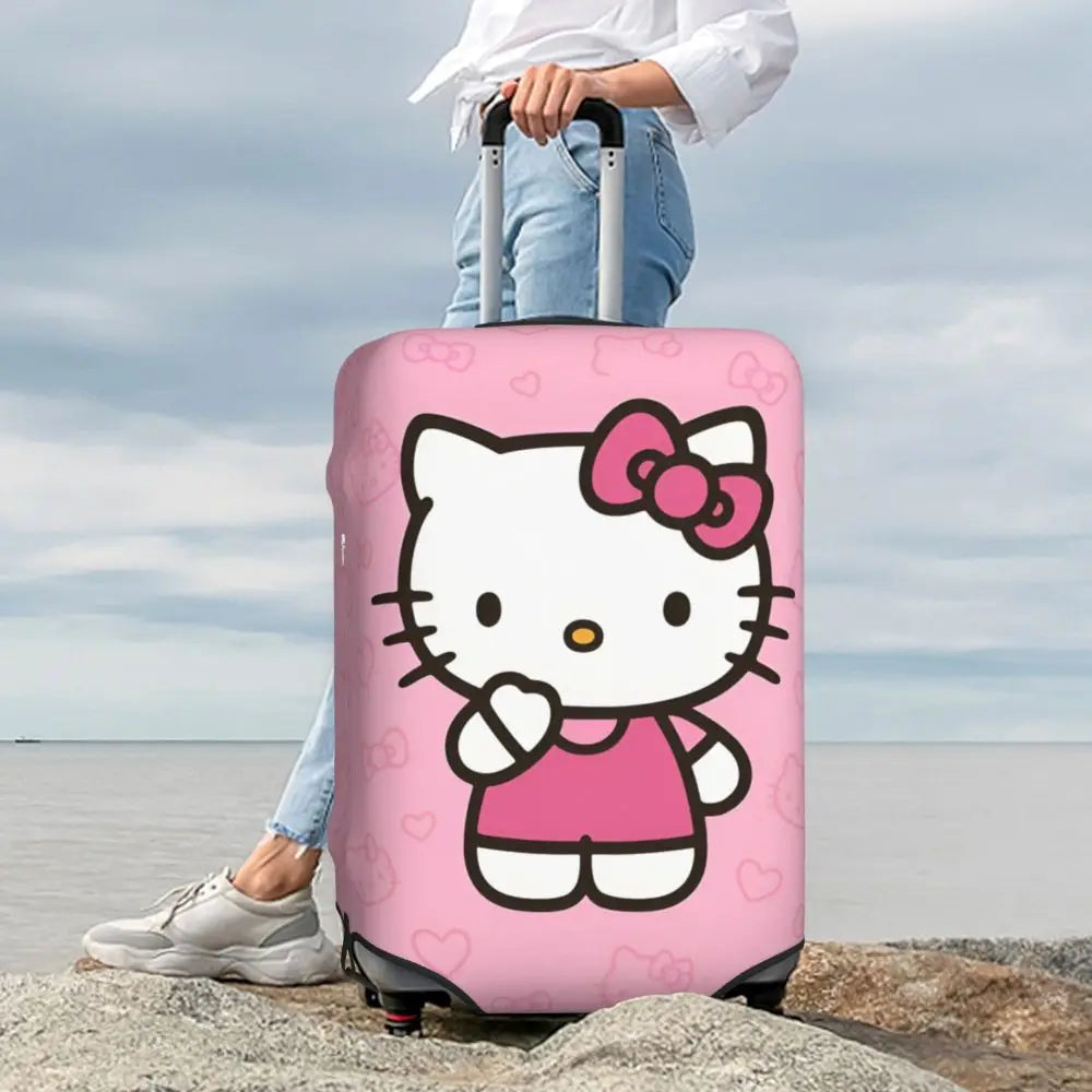 Custom Girls Kitten Classical Printing Luggage Cover Elastic Cute KT Cat Travel Suitcase Protective Covers Fits 18-32 Inch