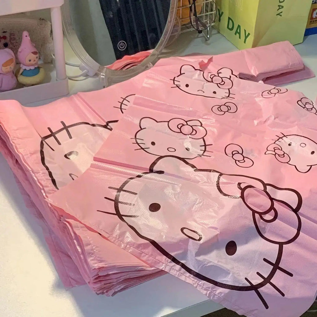 Cute Cartoon Kawaii Hello Kitty Cat Pattern Portable Bin Bag Vest Bag Plastic Bag Pink Tote Bag Storage Bag Household Waste Bag
