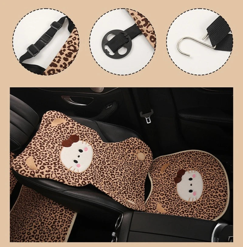 Hello Kitty Car Neck & Lumbar Support Pillow Set – Cute Cartoon Headrest Cushion for Travel & Driving Comfort