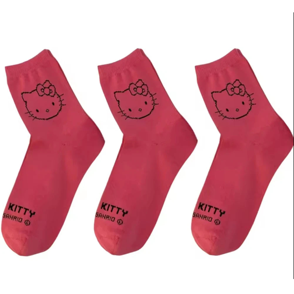 3 Pairs Hello Kitty Girls Socks – Kawaii Cat Socks for Everyday Wear, Yoga & Cycling