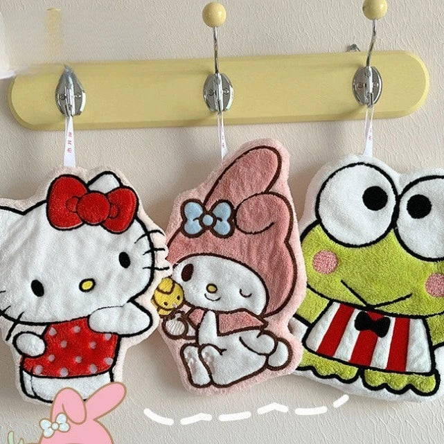 Hello Kitty Coral Velvet Hand Towels – Cute Hanging Absorbent Towels (1 or 4 Pack) for Bathroom & Kitchen