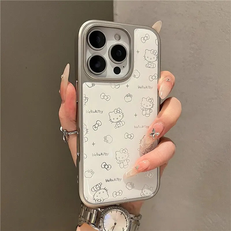 Cute Kawaii Hello Kitty Resin Phone Case – Trendy Protective Cover for iPhone 11, 12, 13, 14, 15, 16, 17, Plus, Air & Pro Max