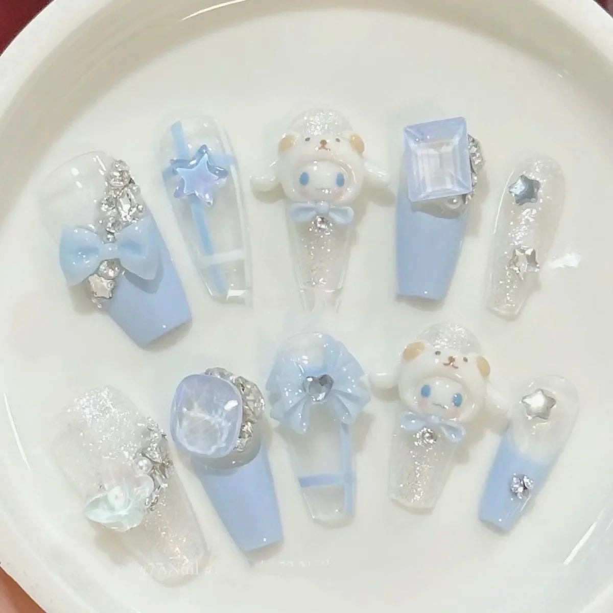 Hello Kitty Handmade Press-On Nails – Pink My Melody & Cinnamoroll Anime Nails – Detachable 3D Nail Art Decoration Set