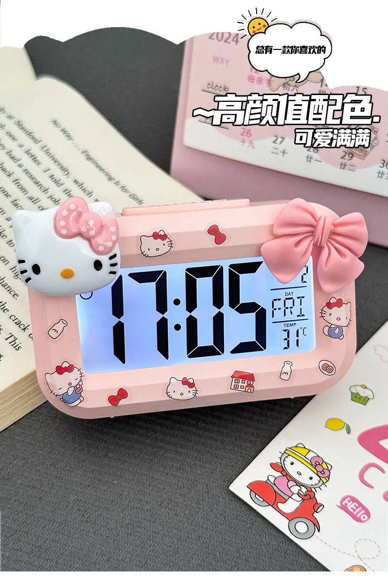 Hello Kitty Mini Night Light Alarm Clock Cute Timer Multi Functional Portable Desk Clock Birthday Gift Holiday Gift
