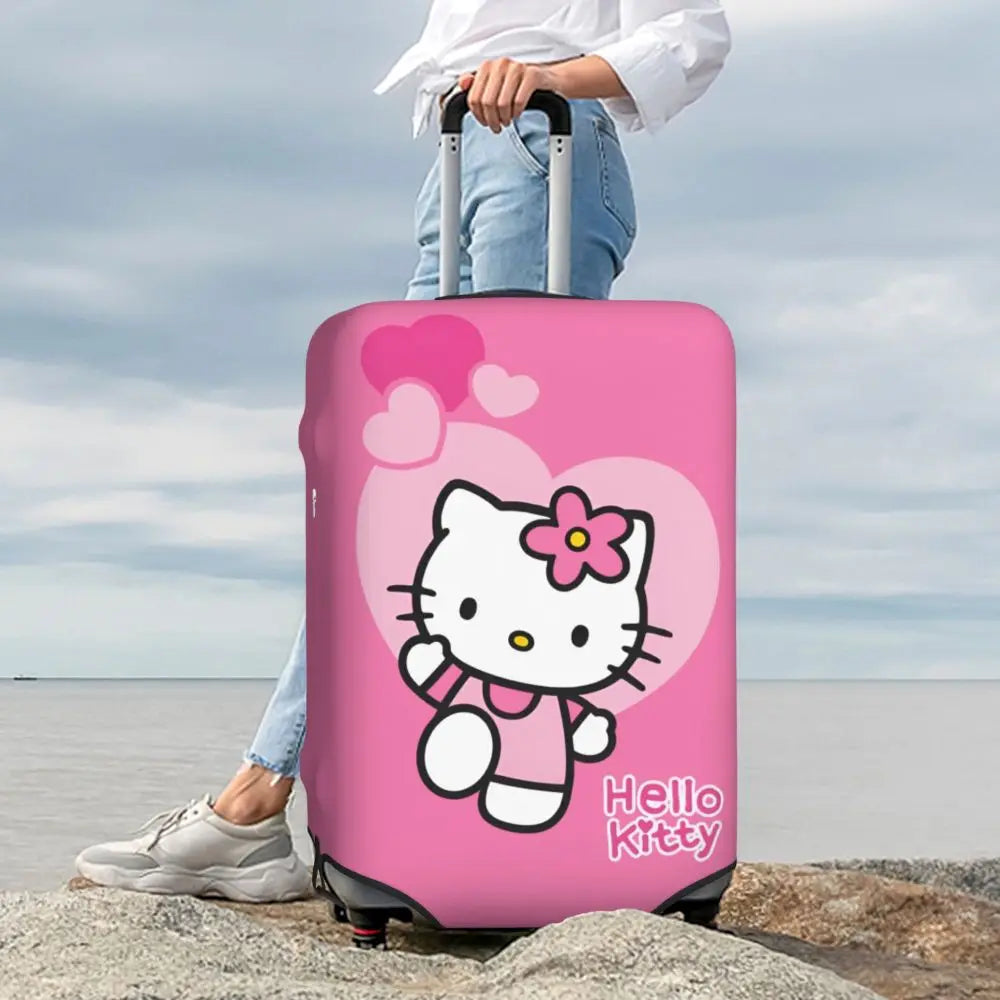 Custom Girls Kitten Classical Printing Luggage Cover Elastic Cute KT Cat Travel Suitcase Protective Covers Fits 18-32 Inch