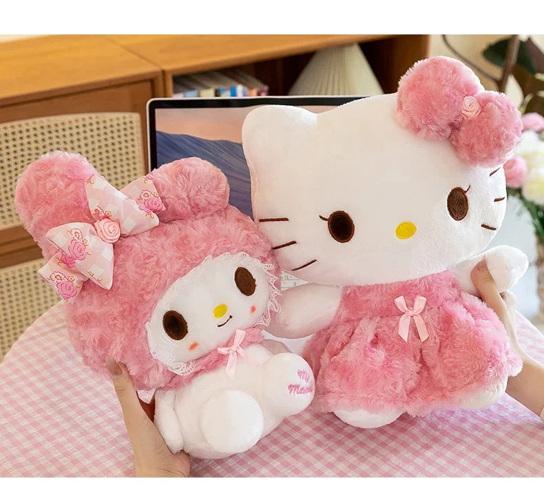 35cm Sanrio Hello Kitty & My Melody Plush Doll – Kawaii Rose Soft Stuffed Pillow Toy for Kids & Gifts