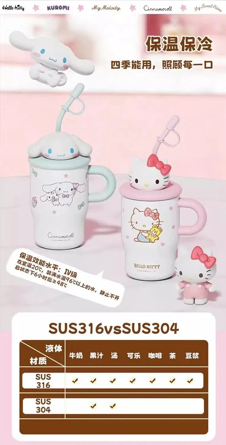 Anime Sanrio Hello Kitty Thermos Cup Cinnamoroll Girls Gift Cute Large Capacity Sippy Cup Cartoon Kawaii Lovely Student 2026