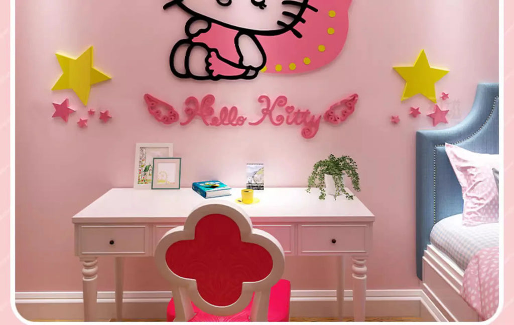 Sanrio Hello Kitty Room Decor Acrylic 3D Wall Sticker Self-Adhesive Cute Children Background Wall Decorative Painting Kid Gifts