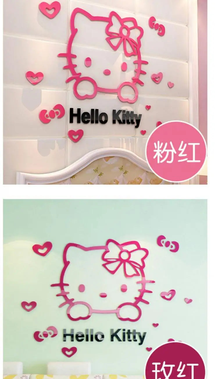 Kawaii Hello Kitty Anime 3D Stereo Diy Wall Sticker Sanrio Children's Room Bedroom Cute Decorate Background Wall Stickers Gift