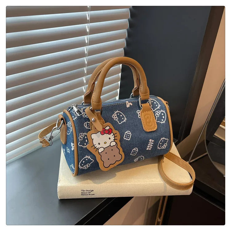 2026 Hello Kitty Denim Print Crossbody Bag – Kawaii Fashion Handbag for Women & Girls
